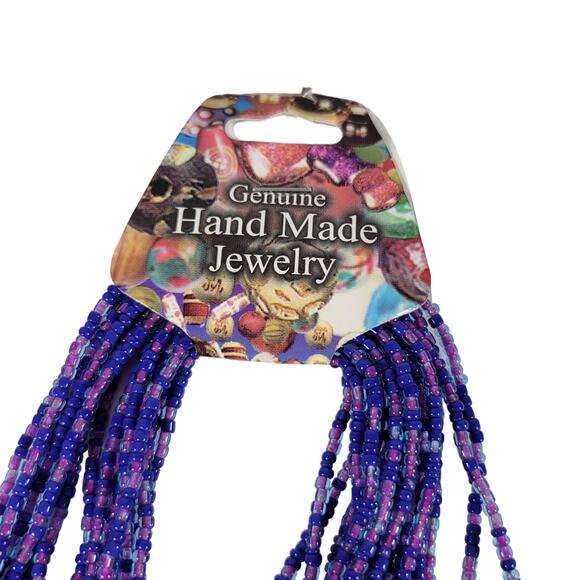 48" Long Purple Blue Seed Bead Necklace Boho Multistrand India Handmade  NEW - Picture 8 of 10